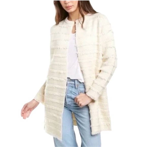 J. Crew Juliette Collarless Sweater Blazer Fringe Women's Small Cream Preppy - Picture 1 of 7